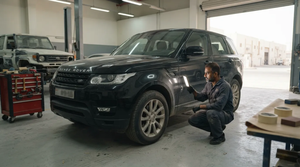 Range Rover aluminium body repair inspection in Dubai