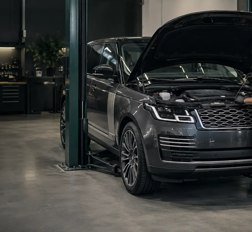 Range Rover undergoing scheduled maintenance in a Dubai specialist workshop